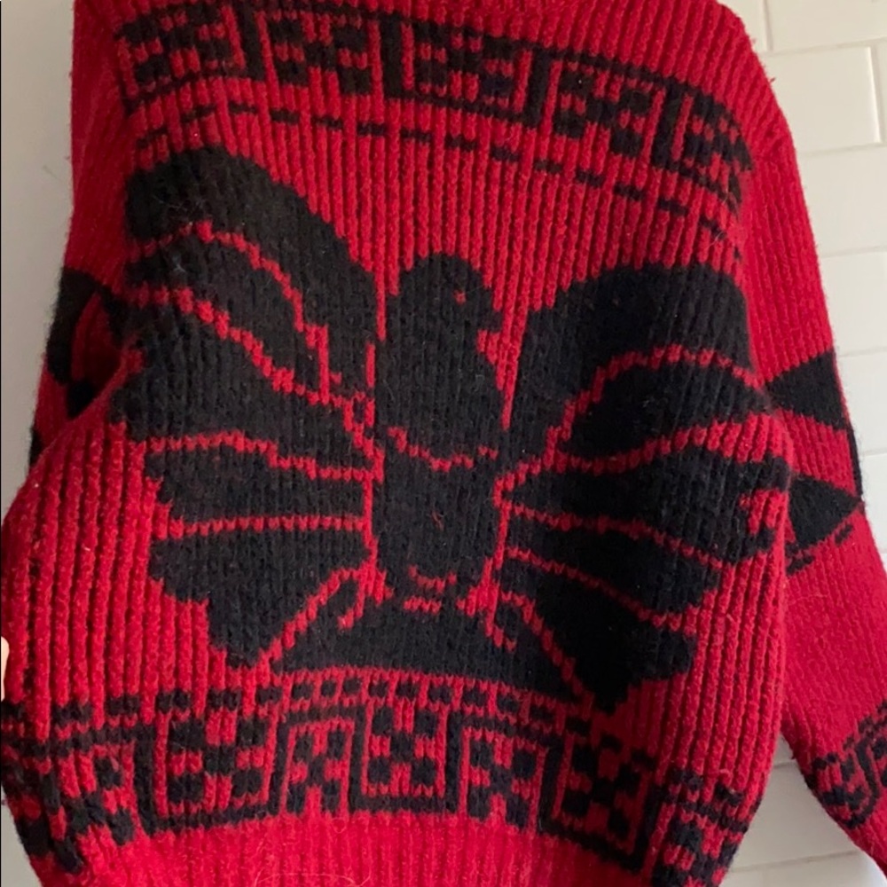 Rare Vintage Tundra Canada Knit Thunderbird Sweater - Red / Black - Medium